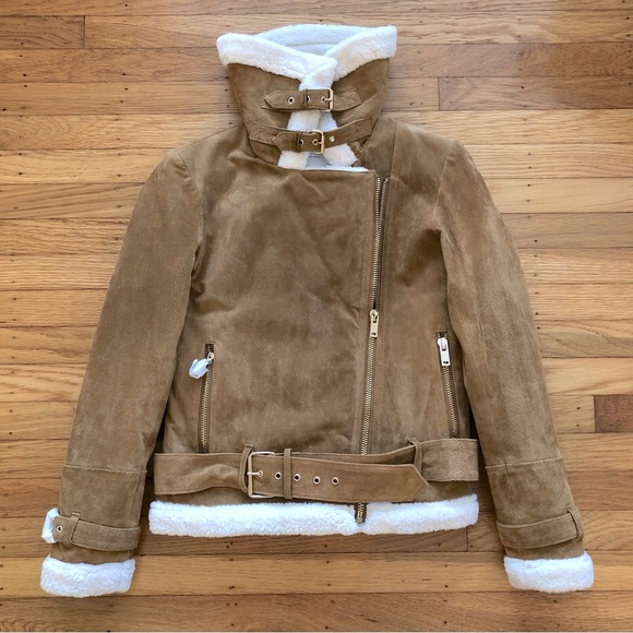 Zara Camel Suede Moto Jacket with Faux Shearling Lining in Camel Size XS - Picture 5 of 10
